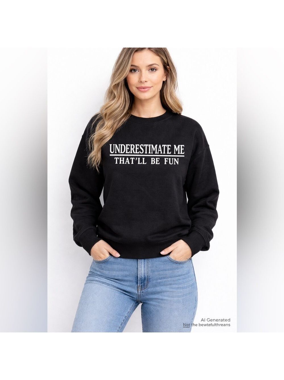 SHESHOW Small Black Graphic Sweatshirt “Underestimate Me” Cotton Blend